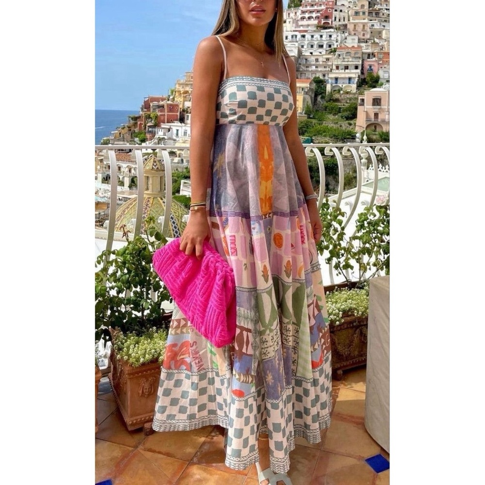 Santella Amalfi Floral Maxi Dress with Pink Accents